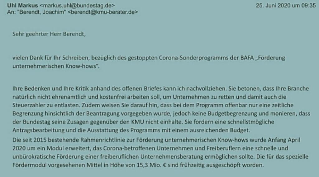 Antwort offener brief foerderstopp Corona hilfen