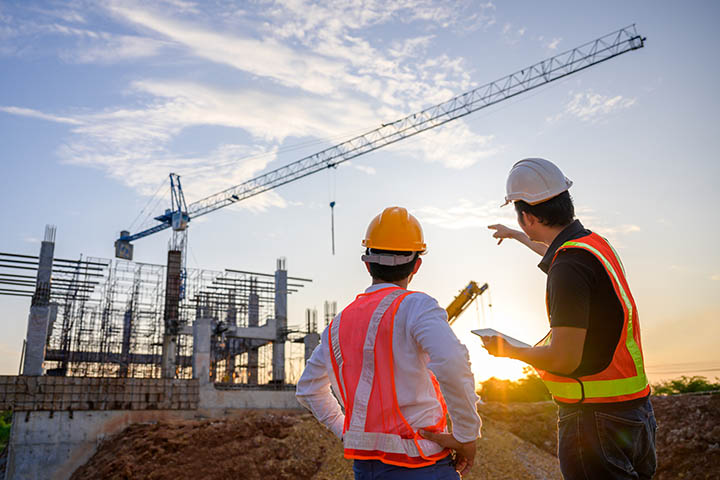 professional engineer work on a construction site Project work p