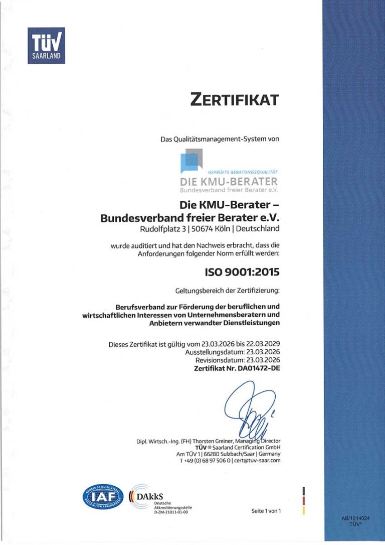 KMU erfüllt die IO 9001